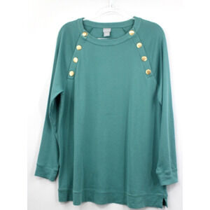 Chico's Sweatshirt Size Medium Green Lucie Sailor Button Long‎ Sleeve Women